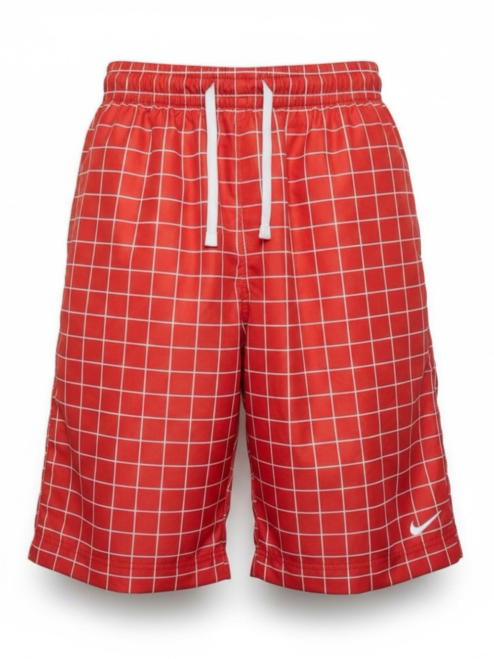 Nike Club Woven Flow Shorts Mens Large Red White Grid Pattern Lined